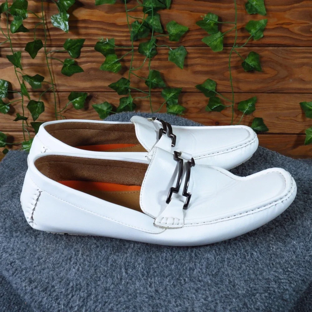 Jousen AMY801 Men Driving Moccasin Loafers Size 11 Casual Walking‎ White Leather